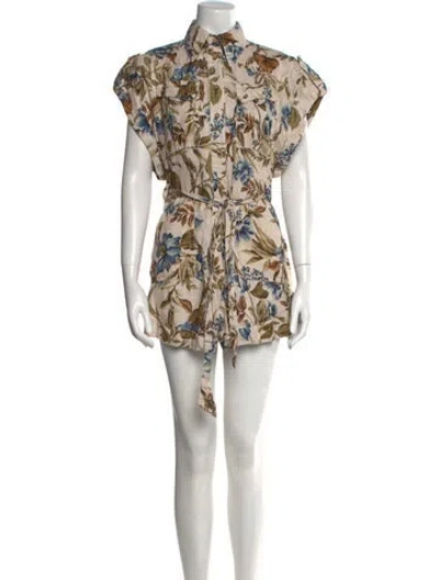 Pre-owned Zimmermann Linen Floral Print Romper In Neutral