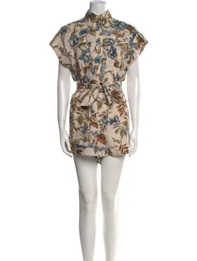 Pre-owned Zimmermann Linen Floral Print Romper In Neutral
