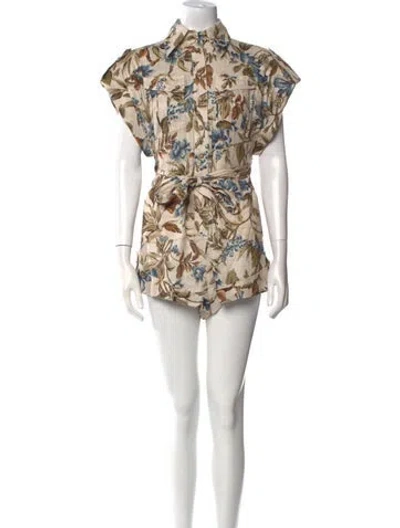 Pre-owned Zimmermann Linen Floral Print Romper In Neutral