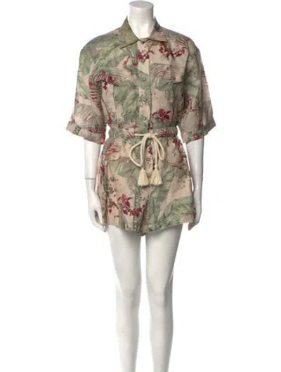 Pre-owned Zimmermann Linen Floral Print Romper In Neutral