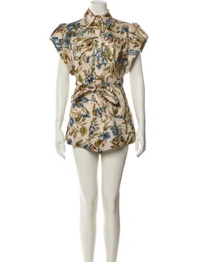 Pre-owned Zimmermann Linen Floral Print Romper In Neutral