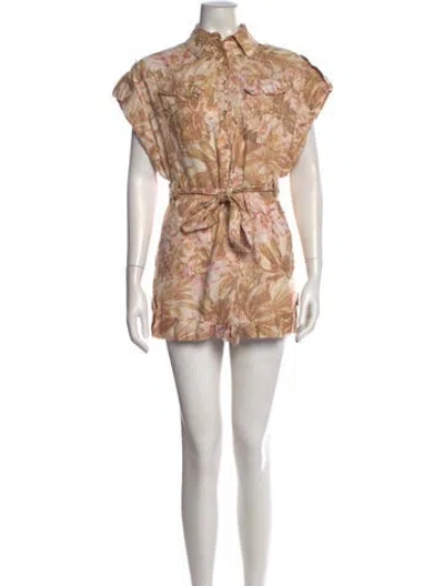 Pre-owned Zimmermann Linen Floral Print Romper In Neutral