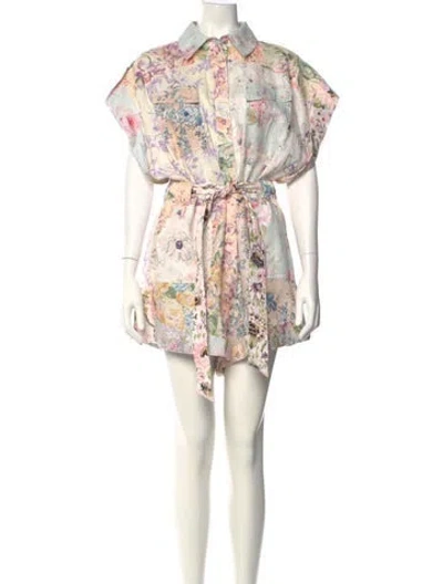 Pre-owned Zimmermann Linen Floral Print Romper In Neutral
