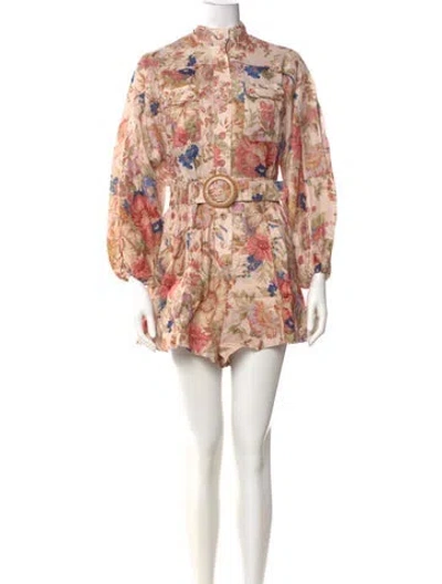 Pre-owned Zimmermann Linen Floral Print Romper In Neutral