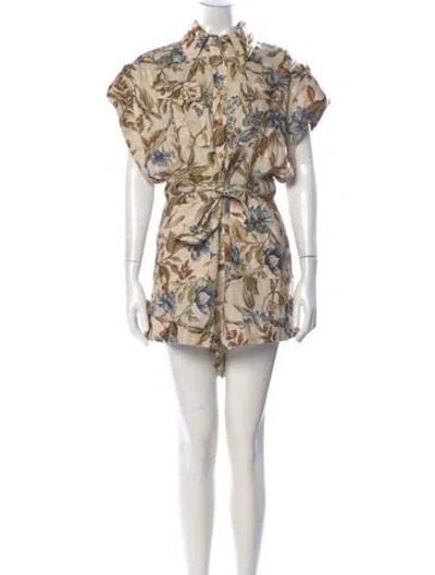 Pre-owned Zimmermann Linen Floral Print Romper In Neutral