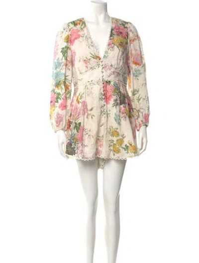 Pre-owned Zimmermann Linen Floral Print Romper In Neutral