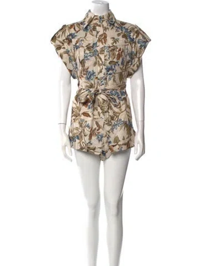 Pre-owned Zimmermann Linen Floral Print Romper In Neutral