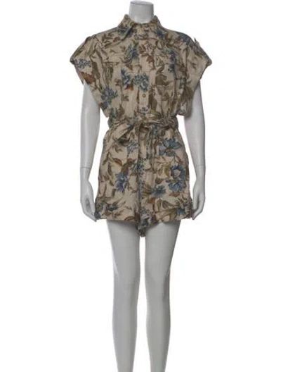 Pre-owned Zimmermann Linen Floral Print Romper In Neutral