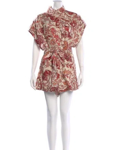 Pre-owned Zimmermann Linen Floral Print Romper In Neutral