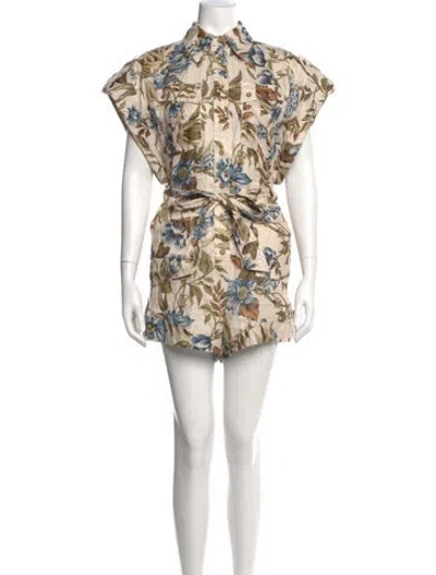 Pre-owned Zimmermann Linen Floral Print Romper In Neutral
