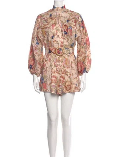Pre-owned Zimmermann Linen Floral Print Romper In Neutral