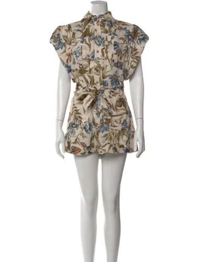 Pre-owned Zimmermann Linen Floral Print Romper In Neutral