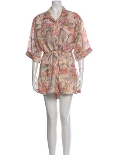 Pre-owned Zimmermann Linen Floral Print Romper In Neutral