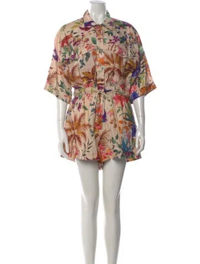 Pre-owned Zimmermann Linen Floral Print Romper In Neutral