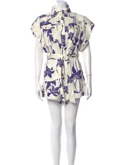 Pre-owned Zimmermann Linen Floral Print Romper In Neutral