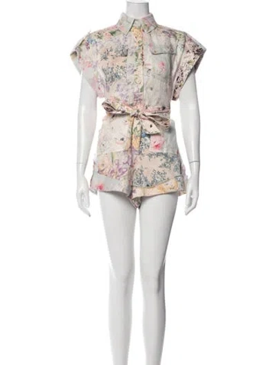Pre-owned Zimmermann Linen Floral Print Romper In Neutral