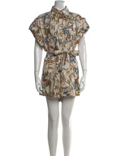 Pre-owned Zimmermann Linen Floral Print Romper In Neutral