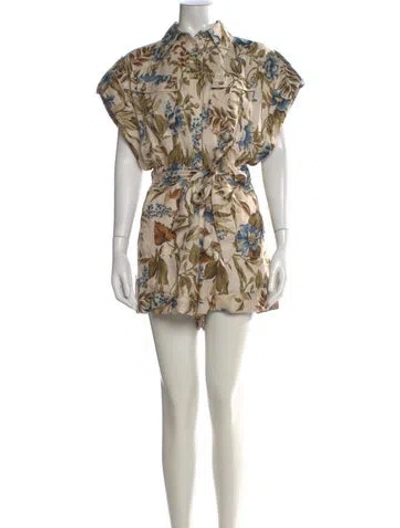 Pre-owned Zimmermann Linen Floral Print Romper In Neutral