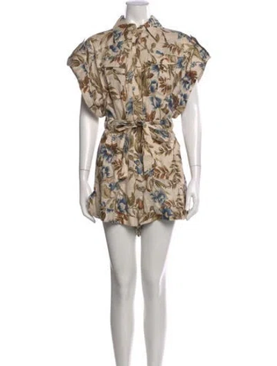 Pre-owned Zimmermann Linen Floral Print Romper In Neutral