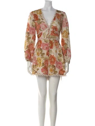 Pre-owned Zimmermann Linen Floral Print Romper In Neutral