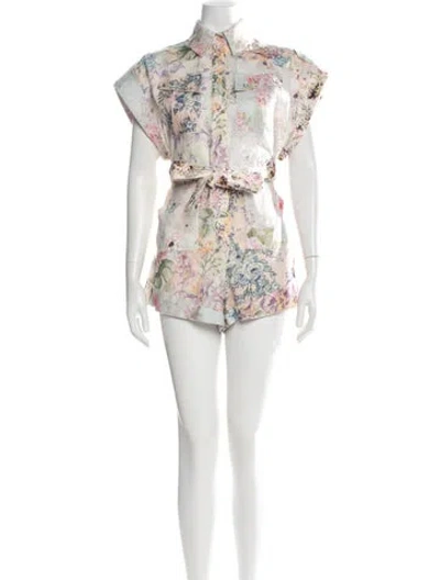 Pre-owned Zimmermann Linen Floral Print Romper In Neutral