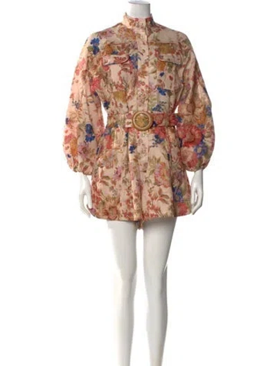 Pre-owned Zimmermann Linen Floral Print Romper In Neutral