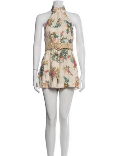 Pre-owned Zimmermann Linen Floral Print Romper In Neutral