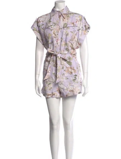 Pre-owned Zimmermann Linen Floral Print Romper In Neutral