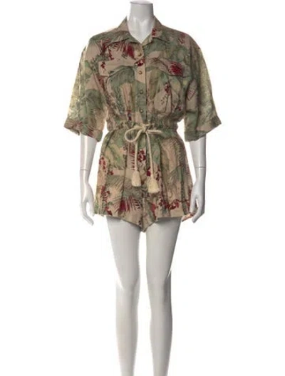 Pre-owned Zimmermann Linen Floral Print Romper In Neutral