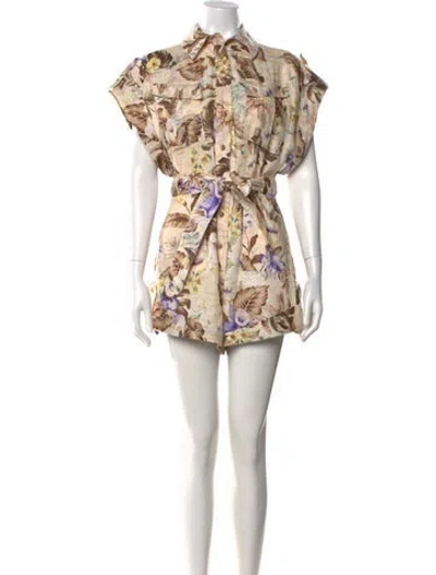 Pre-owned Zimmermann Linen Floral Print Romper In Neutral