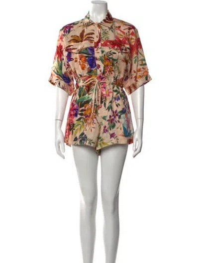 Pre-owned Zimmermann Linen Floral Print Romper In Neutral