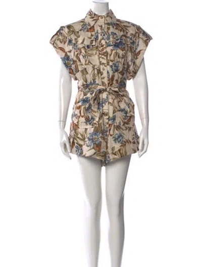 Pre-owned Zimmermann Linen Floral Print Romper In Neutral