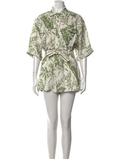 Pre-owned Zimmermann Linen Floral Print Romper In Neutral