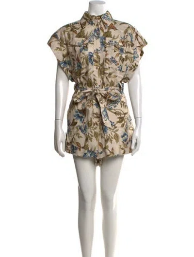 Pre-owned Zimmermann Linen Floral Print Romper In Neutral