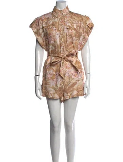 Pre-owned Zimmermann Linen Floral Print Romper In Neutral