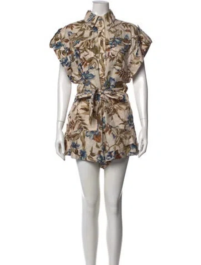 Pre-owned Zimmermann Linen Floral Print Romper In Neutrals