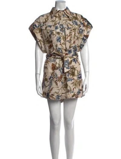 Pre-owned Zimmermann Linen Floral Print Romper In Neutrals