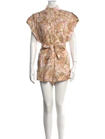 Pre-owned Zimmermann Linen Floral Print Romper In Neutrals
