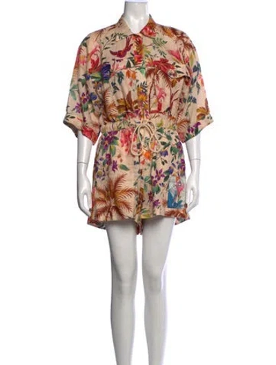 Pre-owned Zimmermann Linen Floral Print Romper In Neutrals