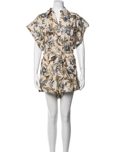 Pre-owned Zimmermann Linen Floral Print Romper In Neutrals