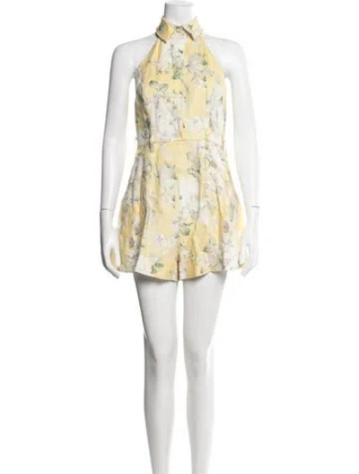 Pre-owned Zimmermann Linen Floral Print Romper In Neutrals