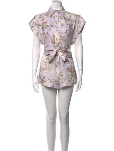 Pre-owned Zimmermann Linen Floral Print Romper In Neutrals