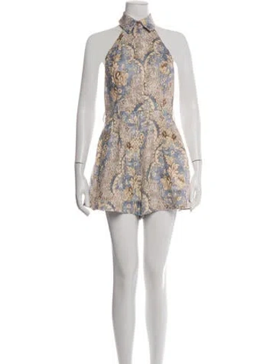 Pre-owned Zimmermann Linen Floral Print Romper In Neutrals