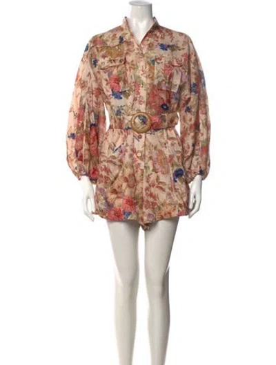 Pre-owned Zimmermann Linen Floral Print Romper In Neutrals