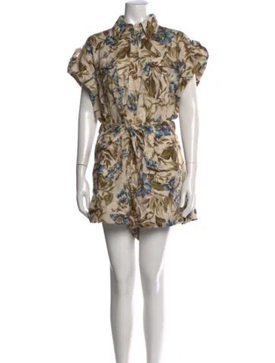 Pre-owned Zimmermann Linen Floral Print Romper In Neutrals