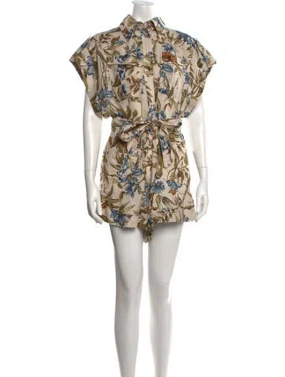 Pre-owned Zimmermann Linen Floral Print Romper In Neutrals