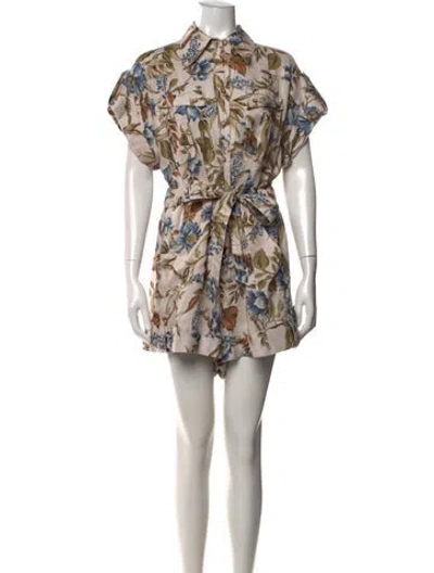 Pre-owned Zimmermann Linen Floral Print Romper In Neutrals