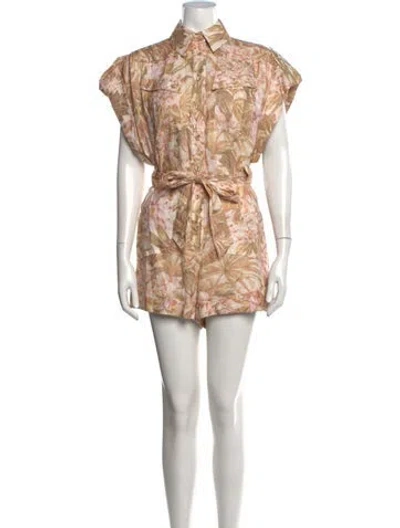 Pre-owned Zimmermann Linen Floral Print Romper In Neutrals