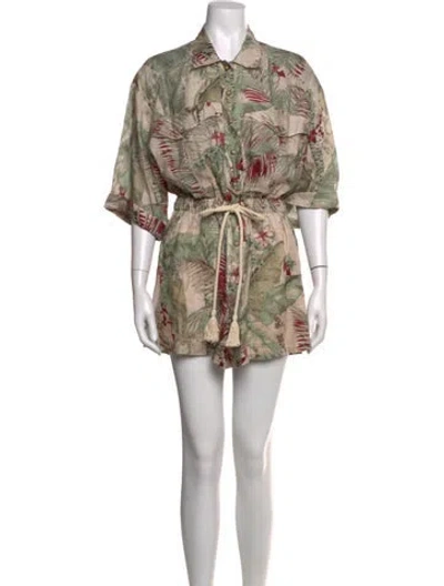 Pre-owned Zimmermann Linen Floral Print Romper In Neutrals