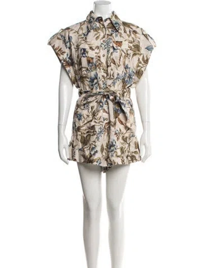 Pre-owned Zimmermann Linen Floral Print Romper In Neutrals